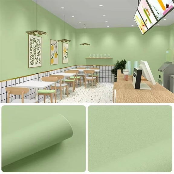 GYTY 1 Roll - Self-Adhesive Removable PVC Wallpaper, Solid Black Light Green, Oil-Proof, Easy Peel & Stick for Kitchen, Bedroom, Living Room, Bathroom Decor, Kitchen Wall Decor