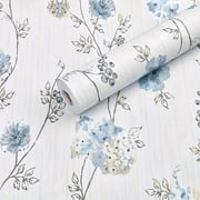 GYTY 1 Roll Self-Adhesive Wallpaper, Blue Plants Pattern Self-Adhesive Contact Paper, Peel And Stick, Waterproof Removable Living Room Kitchen Bedroom Dormitory Wallpaper