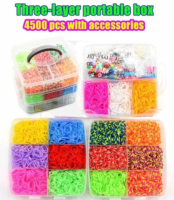 GYTY 15000/4500Pcs Kit Box+ Rubber Loom Bands Children Multcolor Make