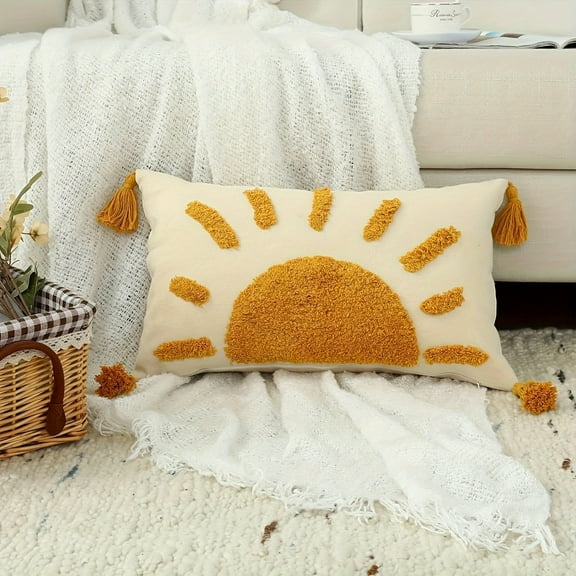 GYTY 1pc, Boho Embroidered Throw Pillow Cover,Spring Summer Sunny Punch Decorative Throw Pillow Cover, Cushion Case For Sofa Bedroom Car,Cozy Modern Home Decorations Pillowcase