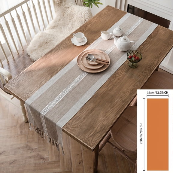 GYTY 1pc Chic Nordic Geometric Jacquard Table Runner with Tassels - Rectangular, Viscose Blend, Ideal for Coffee & Dining Tables, Adds a Touch of Elegance to Any Room, Coffee Bar Decor