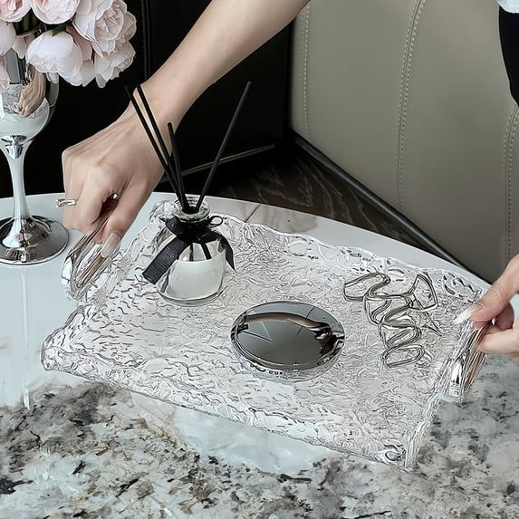 GYTY 1pc Elegant Acrylic Rectangular Tray - Versatile Cup and Tea Set Holder, Bathroom Storage Organizer, Contemporary Style, Battery-Free, Floral Display Tray|Textured Surface