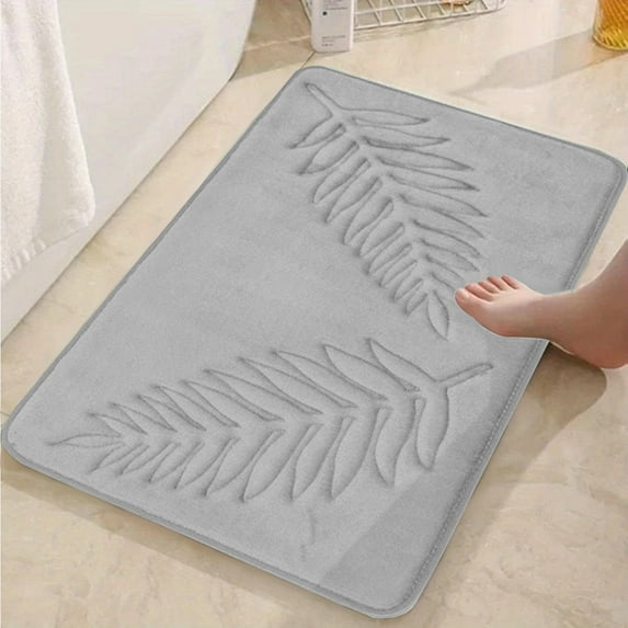 GYTY 1pc Green Leaf Pattern Bath Rug, Toilet U-Shape bathroom Mat, Absorbent Thickened Shower Carpet, Simple Embossed Design Floor Mat, Bathroom Decor, Bathroom decorations, kitchen Area Rugs