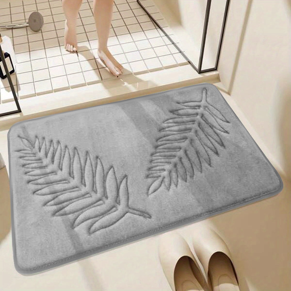GYTY 1pc Green Leaf Pattern Bath Rug, Toilet U-Shape bathroom Mat, Absorbent Thickened Shower Carpet, Simple Embossed Design Floor Mat, Bathroom Decor, Bathroom decorations, kitchen Area Rugs