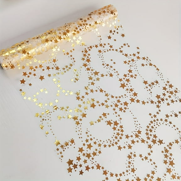 GYTY 1pc, Linen Table Runner, Stars In Golden Metal Organza Table Roll, Elegant Christmas Table Decoration For Special Occasions, Christmas Decor, Room Decor, Wedding Decor