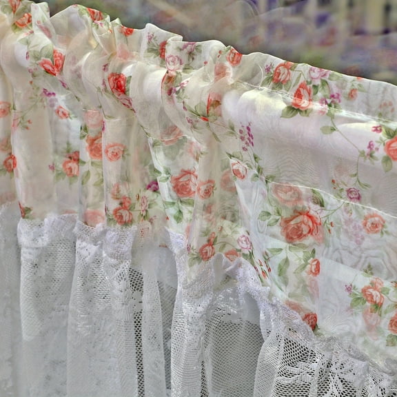 GYTY 1pc Romantic Floral Printed Short Curtain - Semi-Shading Decorative Rod Pocket Curtain with French Country Style for Kitchen, Balcony, Bedroom, Cabinet