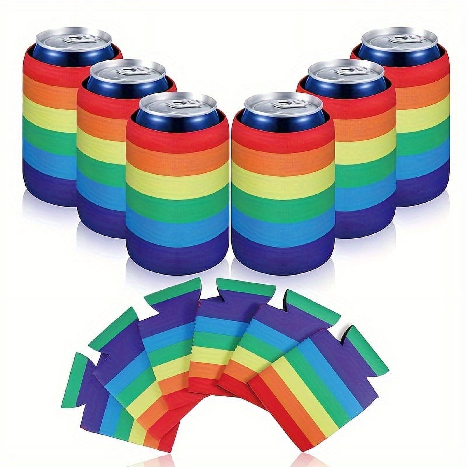 GYTY 25 Pack Neoprene Can Sleeves - Universal Fit Rainbow Stripe Drink Coolers for Soda, Beer, Water Bottles - Insulated Collapsible Holders for Outdoor, Beach Parties, Events