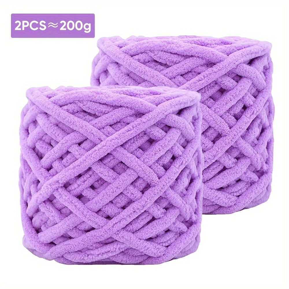 GYTY 2pcs Ultra-Soft Thick Chenille Yarn, 100% Polyester, Cozy Crochet Knit Fleece for Scarves, Hats, Blankets, Bags, Pads - Available in White, Pink, Khaki, Yellow, Green, Grey, Blue, Purple
