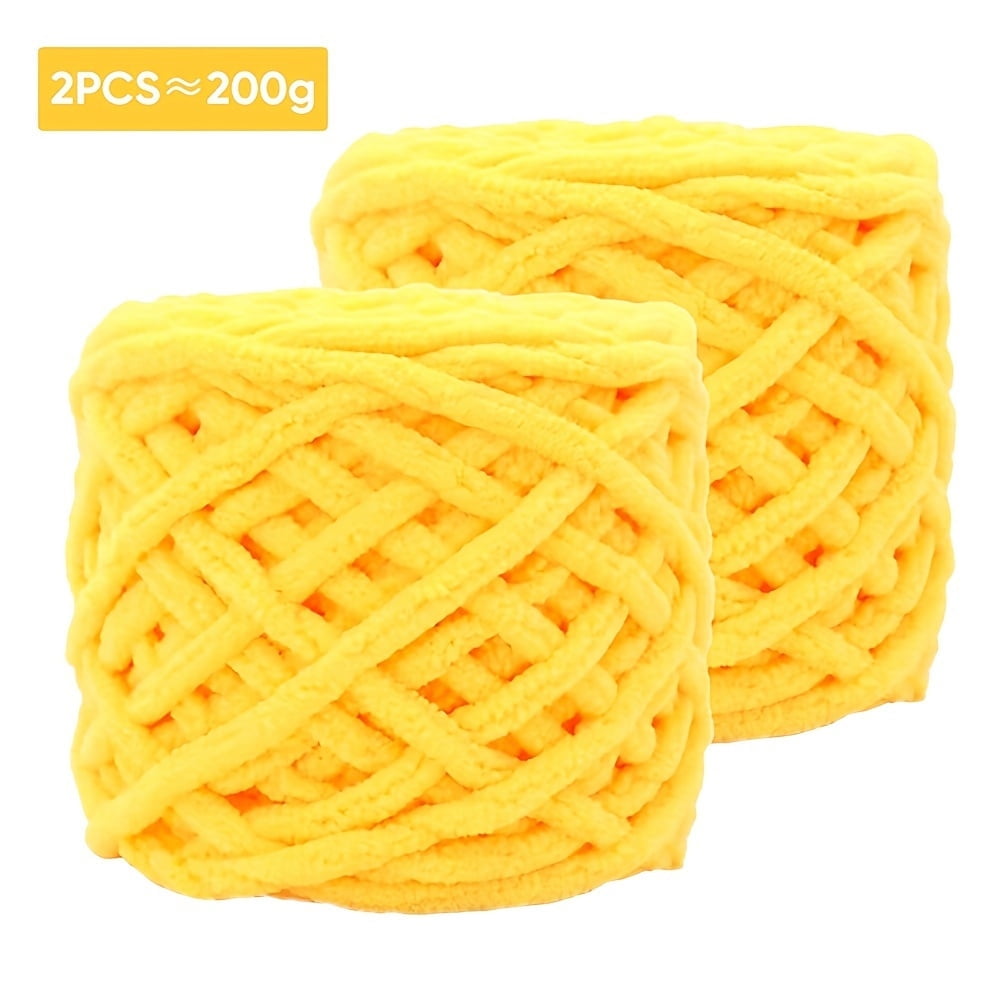 GYTY 2pcs Ultra-Soft Thick Chenille Yarn, 100% Polyester, Cozy Crochet Knit Fleece for Scarves, Hats, Blankets, Bags, Pads - Available in White, Pink, Khaki, Yellow, Green, Grey, Blue, Purple