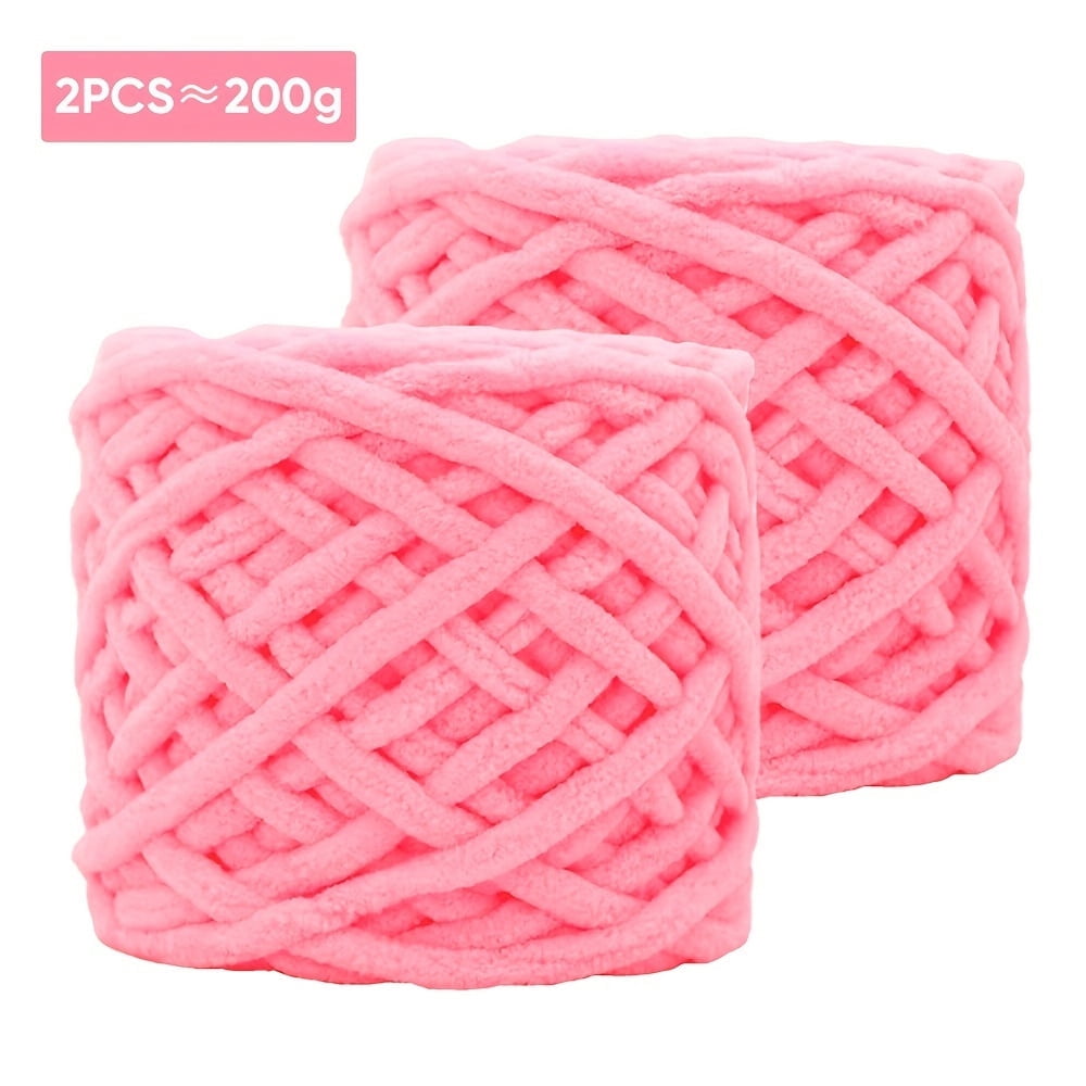 GYTY 2pcs Ultra-Soft Thick Chenille Yarn, 100% Polyester, Cozy Crochet Knit Fleece for Scarves, Hats, Blankets, Bags, Pads - Available in White, Pink, Khaki, Yellow, Green, Grey, Blue, Purple