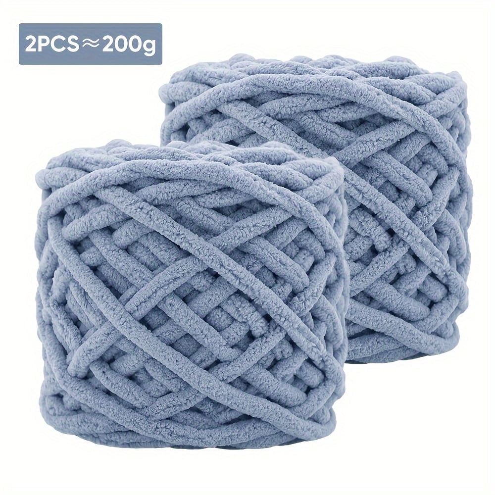 GYTY 2pcs Ultra-Soft Thick Chenille Yarn, 100% Polyester, Cozy Crochet Knit Fleece for Scarves, Hats, Blankets, Bags, Pads - Available in White, Pink, Khaki, Yellow, Green, Grey, Blue, Purple
