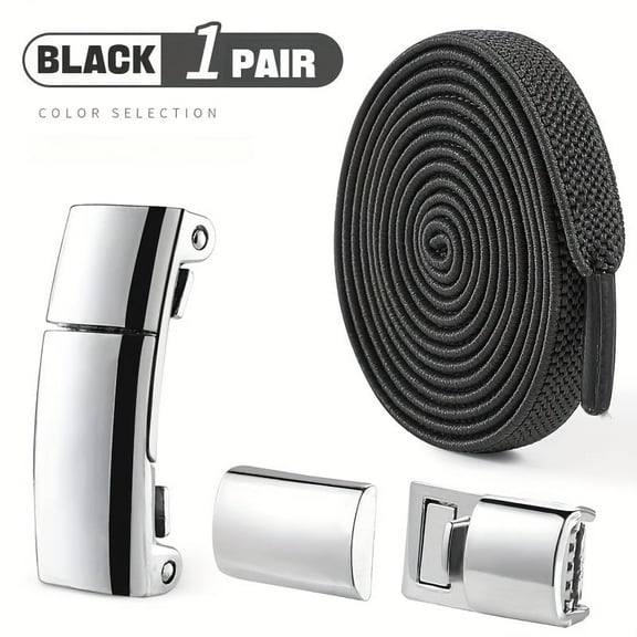 GYTY 3 Pairs No-Tie Magnetic Shoelaces - Elastic Flat Laces with Secure Locking Buckle for Sneakers & Boots, Durable Acetate Fiber, Easy Fastening