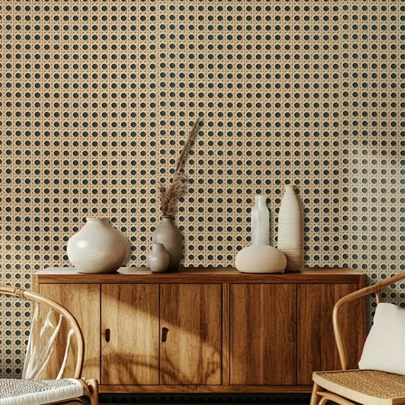 GYTY 3D Thickened Plaid Rattan Grass Mat Wallpaper, Self-Adhesive, Easy Clean, Waterproof, Stain-Resistant, with Straight Match, Detachable Shapes and Stripes Design for Home Decor