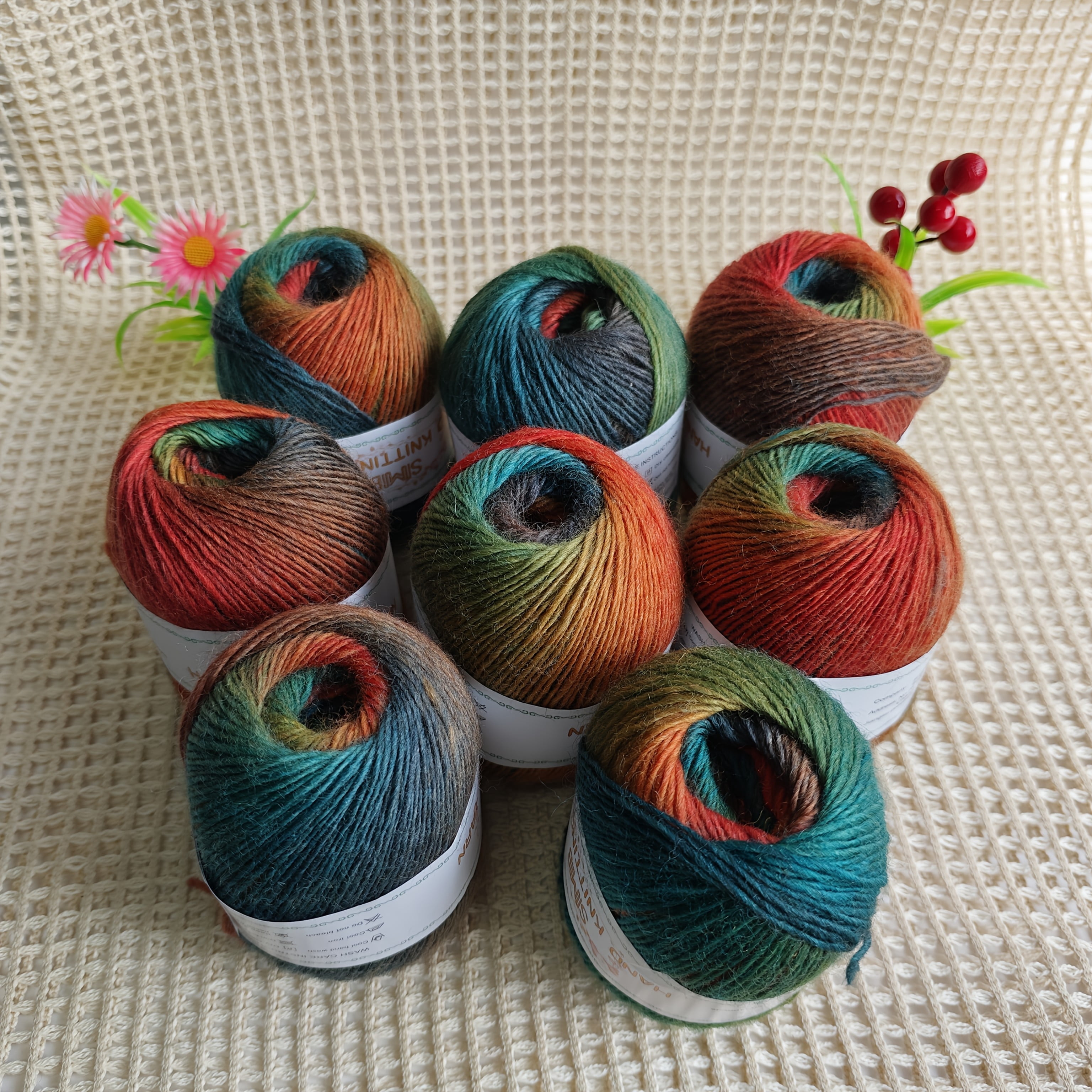 GYTY 400g per pack, 8pcs total 1600 yards high quality 100% Australian wool segment dyed colored yarn, used for handmade DIY knitting shawls, sweaters, scarves, crochet hats and socks