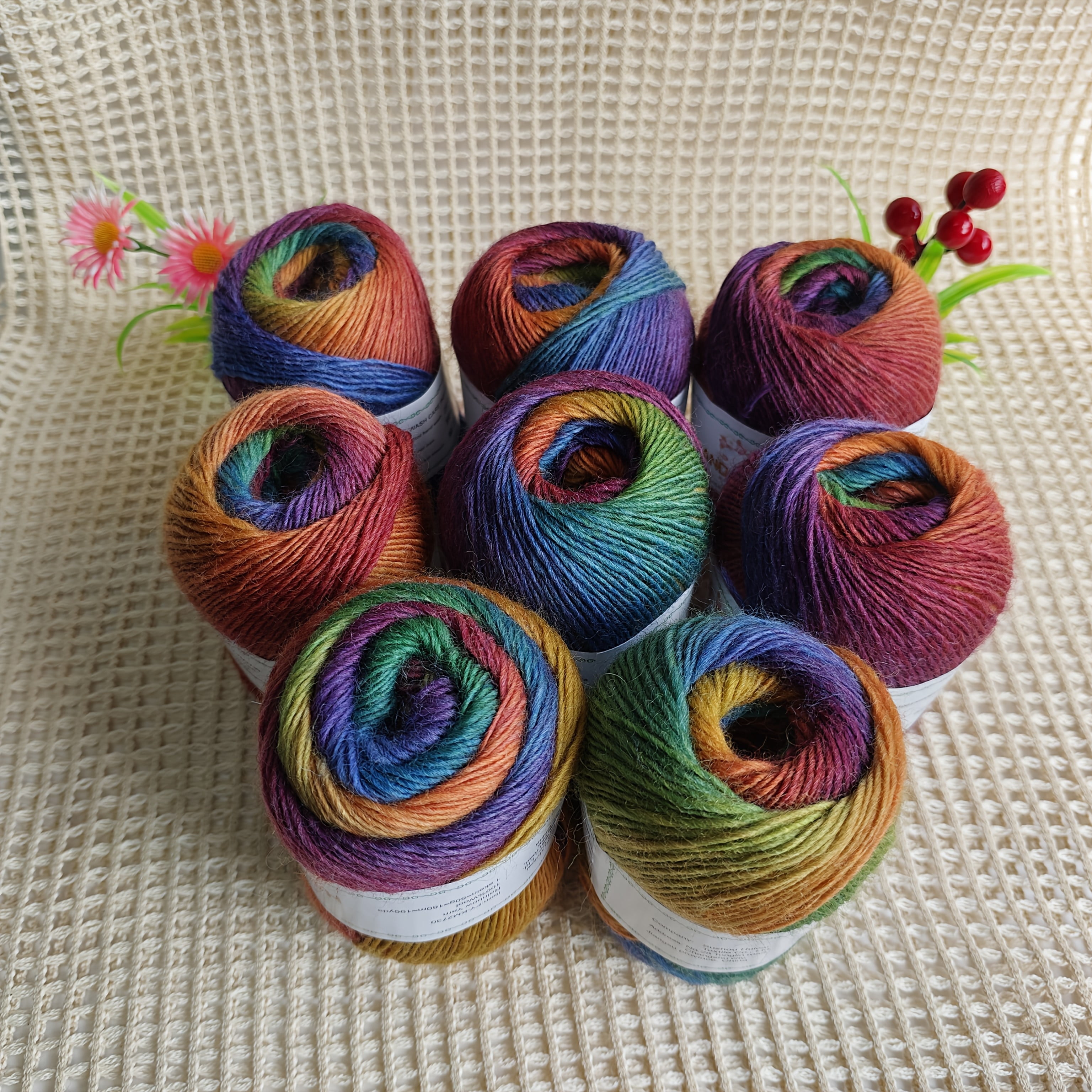 GYTY 400g per pack, 8pcs total 1600 yards high quality 100% Australian wool segment dyed colored yarn, used for handmade DIY knitting shawls, sweaters, scarves, crochet hats and socks