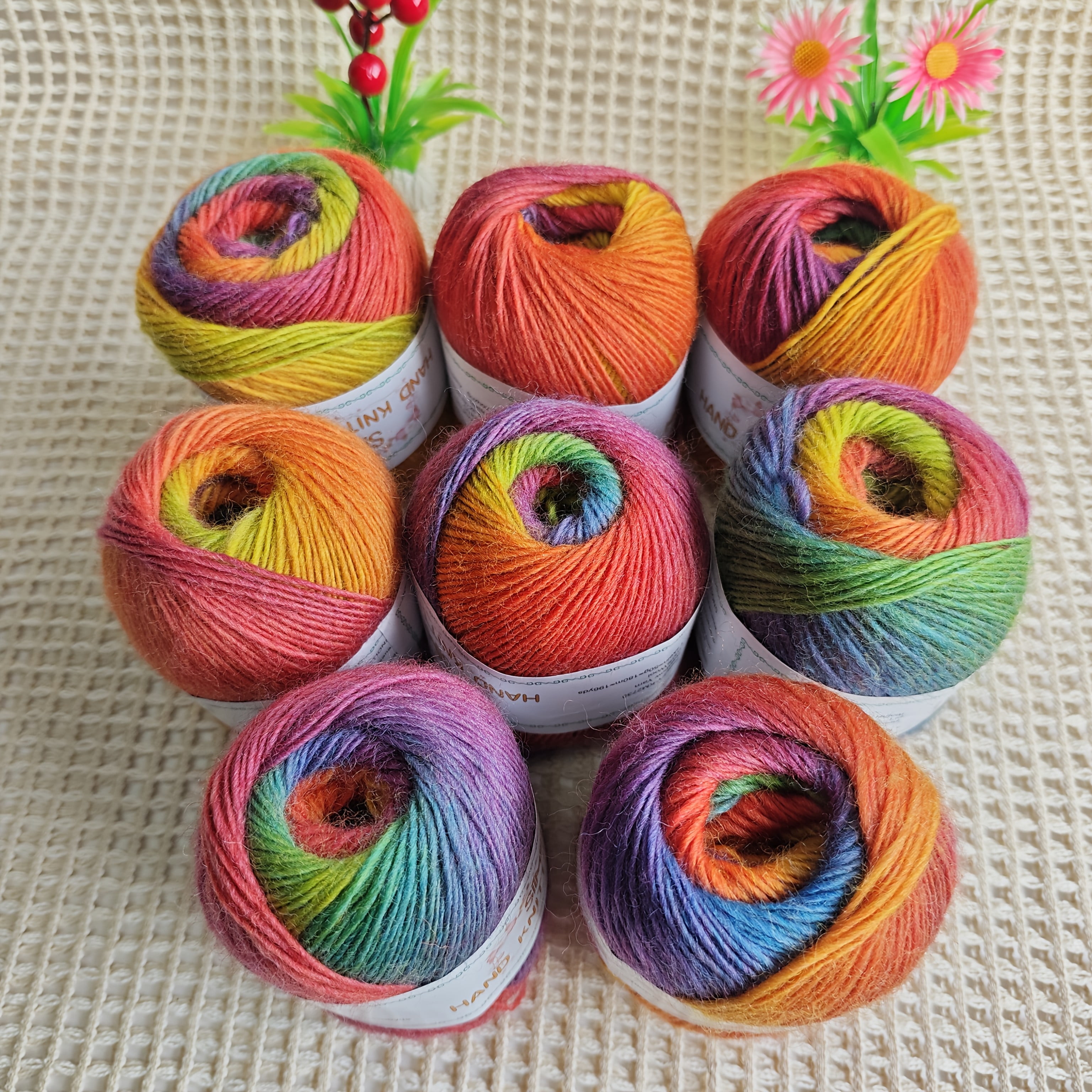 GYTY 400g per pack, 8pcs total 1600 yards high quality 100% Australian wool segment dyed colored yarn, used for handmade DIY knitting shawls, sweaters, scarves, crochet hats and socks