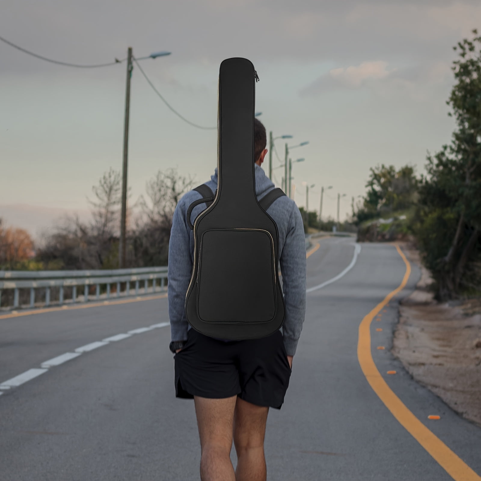 GYTY 41.5 Inch Electric Guitar Gig Bag with 6mm Padding, Neck Strap, Back Hanger Loop, Shoulder Strap & Yellow Zipper - Durable Nylon Black Guitar Case for Maximum Protection, Portable Guitar Case
