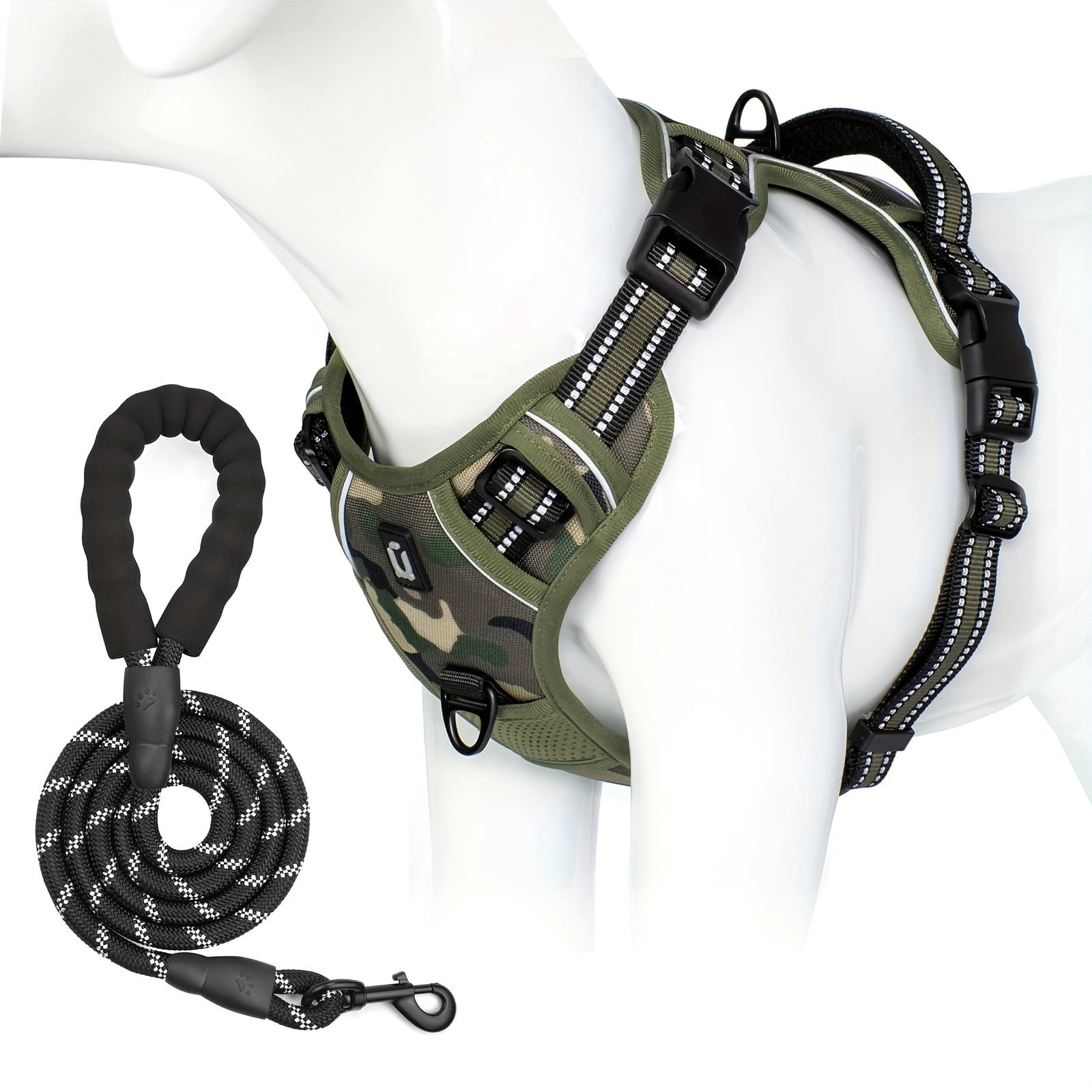 GYTY 5 Feet Escape Proof No Pull Dog Harness and Leash Combo - Basic Halter Harnesses with Reflective Adjustable Soft Padded Vest, Handle for Small to Large Dogs