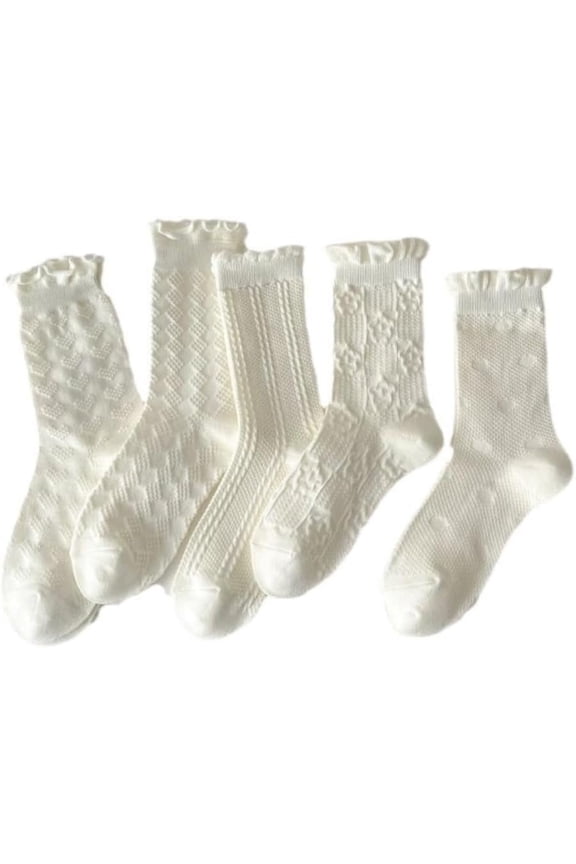 5 Pair Cute Ankle Socks for Women Coquette Cottagecore Ruffle Frilly Floral Knit Socks Japanese Crew Causal Y2K Socks
