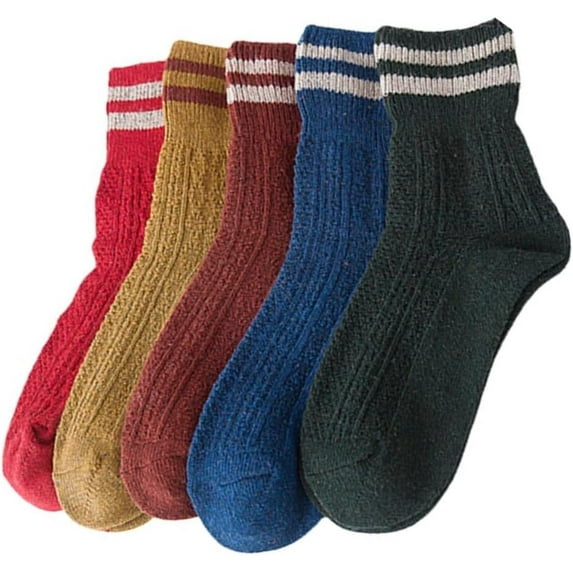 GYTY 5 Pair Preppy Wool Socks for Women Thick Winter Knitted Striped Socks Vintage Slipper Japanese Hiking Boot Socks