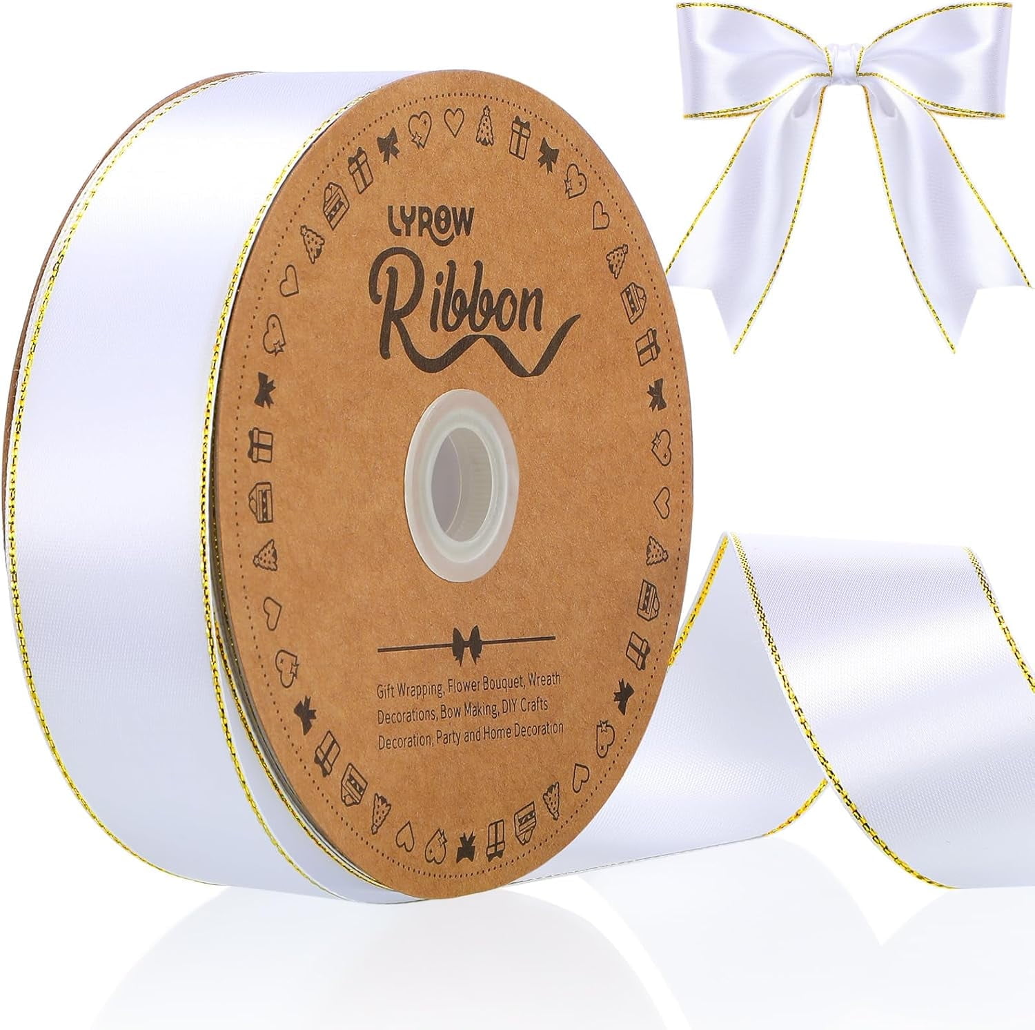 GYTY 50 Yards Red Satin Ribbon with Gold Edges 1.5 Inch Gold Border Fabric Ribbons Funeral Ribbon for Gift Wrapping DIY Crafts Wedding Shower Corsage Bible Decoration Bows Bouquet