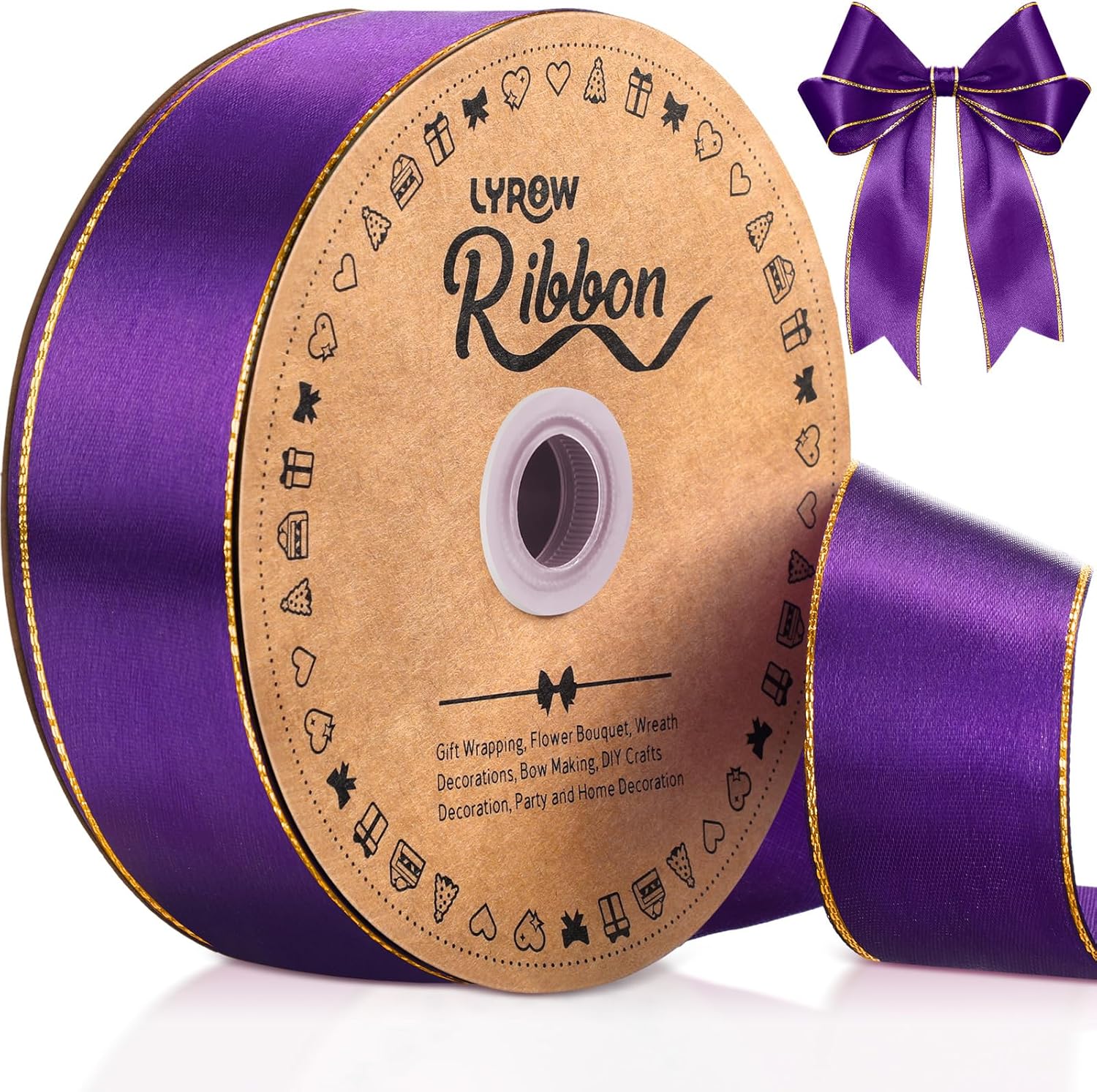 Bable Ribbon GYTY 50 Yards Red Satin Ribbon with Gold Edges 1.5 Inch Gold Border ...