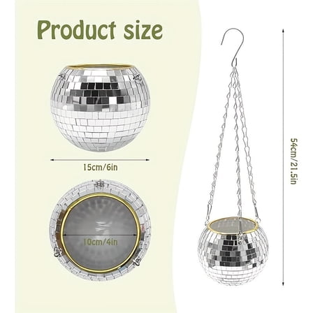 GYTY 6-Inch Silvery Disco Ball Hanging Planter with Chain - Retro Mirror Plant Holder for Indoor/Outdoor Decor, Perfect for Succulents & Floral Arrangements