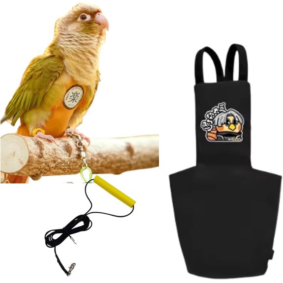 GYTY   Bird Diapers Leash Set Washable Reusable Handmade Flight Suit Waterproof Inner Layer - Protective Parrot Nappy Clothes Parakeets Macaws Budgies Canaries (Black1,Sun Conure)