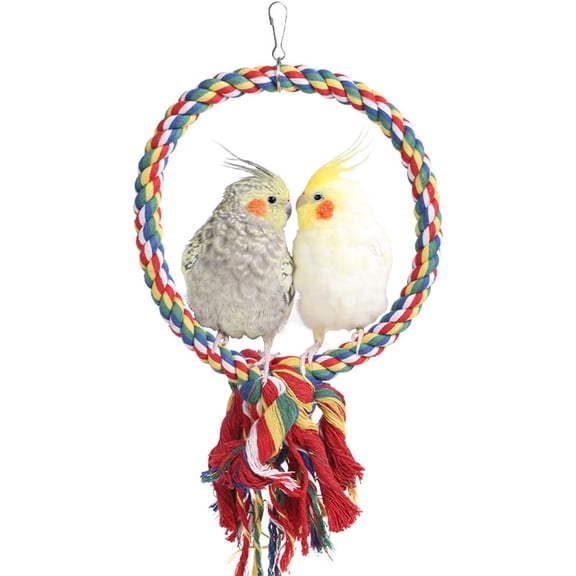 GYTY Bird Rope Swing, Cotton Bird Circle Ring Rope,Pet Bird Parrot Cotton Rope Ring Frame Hanging Swing Cage Chewing Toy for African Grey Budgie Parakeet Cockatiel Cockatoo