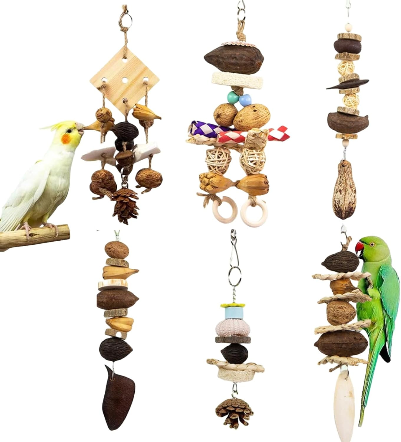 GYTY  Bird Toys Parrot Parakeet Chewing Toys- 6Pcs Hanging Cage Accessories with Natural Wood for Small Medium Budgie Conure Cockatie Lovebird