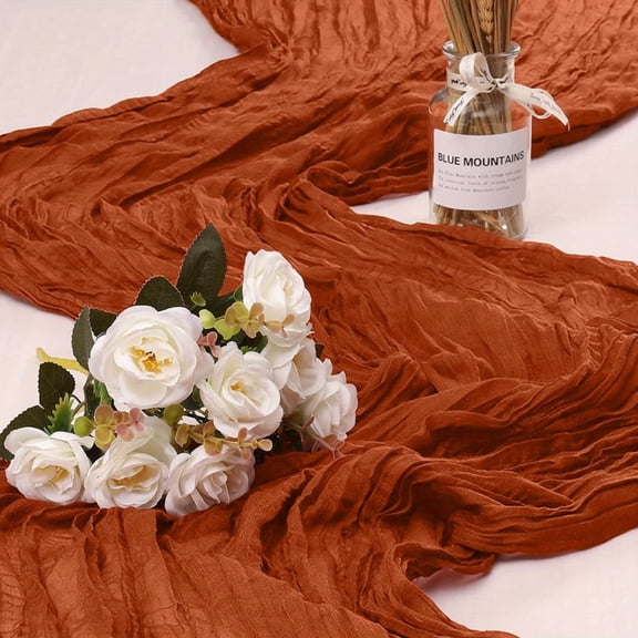 GYTY Boho Chic 35x72" Gauze Table Runner - Rustic Cheese Cloth Decor for Weddings, Bridal Showers & Birthday Parties - Orange Polyester