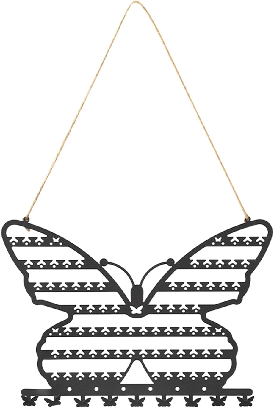GYTY Butterfly Wall Mounted Jewelry Organizer, Metal Butterfly Earring Holder for Girls, Hanging Jewelry Organizer Display Decorative with Hooks for Necklaces Bracelets (B)