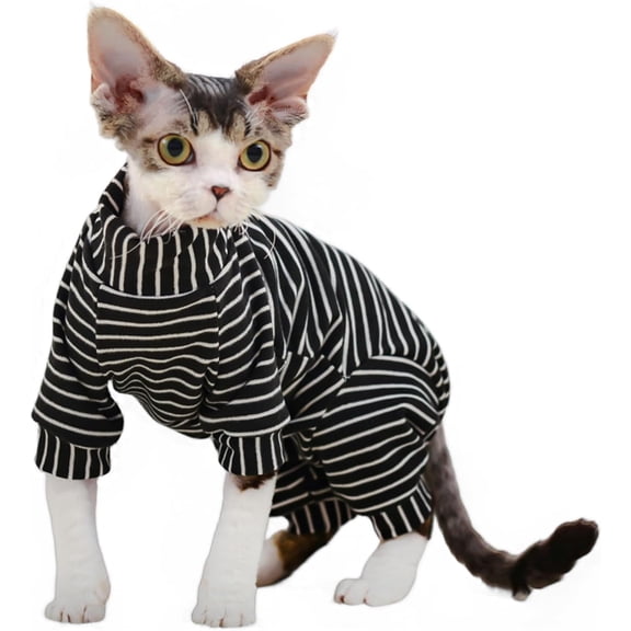 GYTY  Cat Clothes for Hairless Cats Sphynx Cotton Turtleneck Shirt for Small Medium Large Cornish Rex, Devon Rex, and Peterbald Kittens (Green,X-Small)