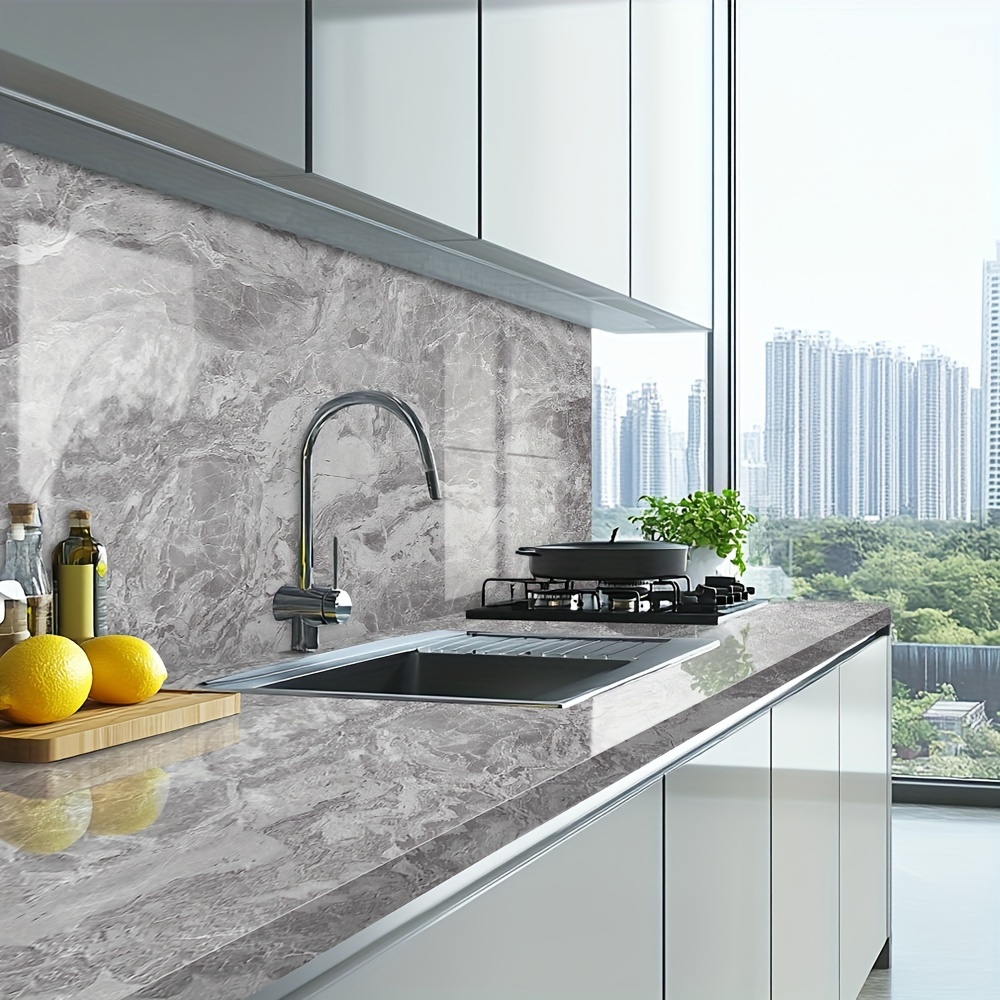 GYTY Easy-Apply Gray Marble 3D Wallpaper - Waterproof & Stain-Resistant, Perfect for DIY Home Decor, Kitchen Renovation, and Furniture Makeover