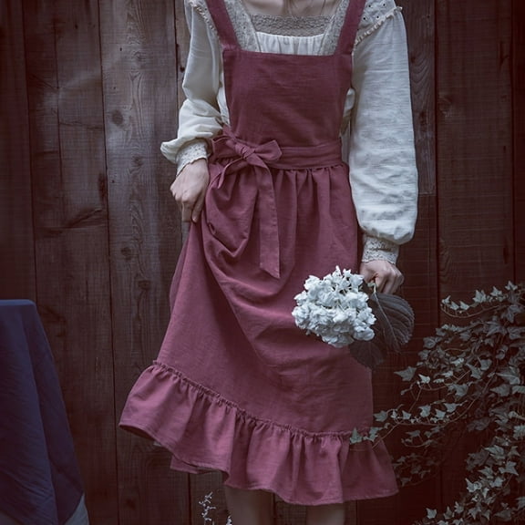 GYTY [French Linen Apron] Nordic Style French Linen Apron - Ruffled Edges, Multiple Colors