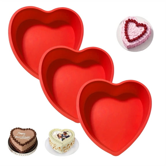 GYTY Heart Shaped Cake Tin Set, 3-Pack Cheesecake Tins 8 Inch Silicone Heart Shaped Cake, Non-Stick, Pan Love Heart Cake Mold Cake Baking Pan for Kitchen Baking