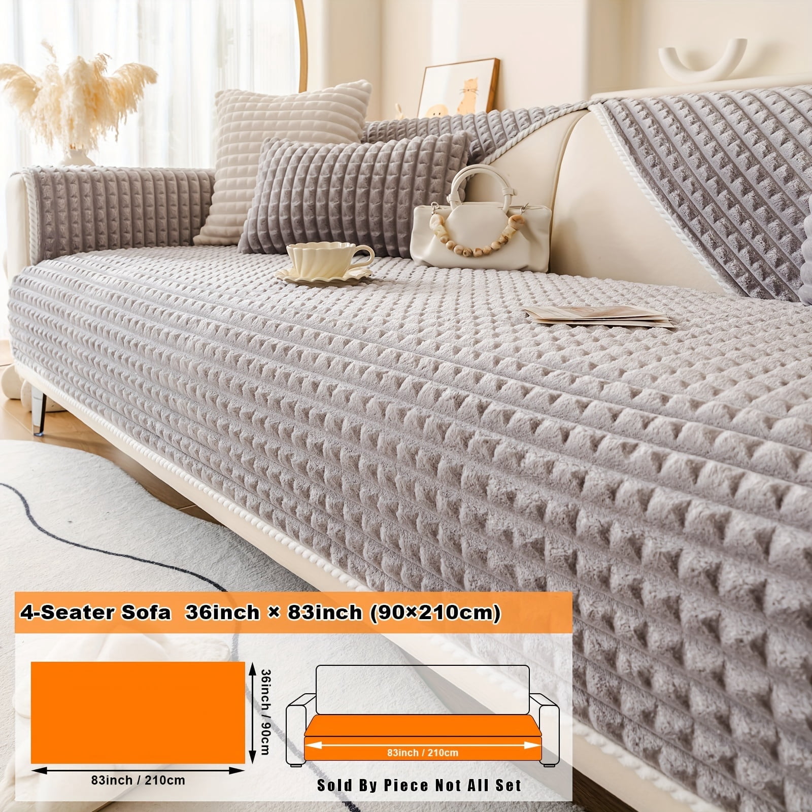 GYTY Modern Plush Sofa Cover - Thick Autumn & Winter Short Plush Non-Slip Seat Cushion, Pet-Friendly Universal Fit Sofa Protector for Living Room Office Decore Polyester Furniture Cover