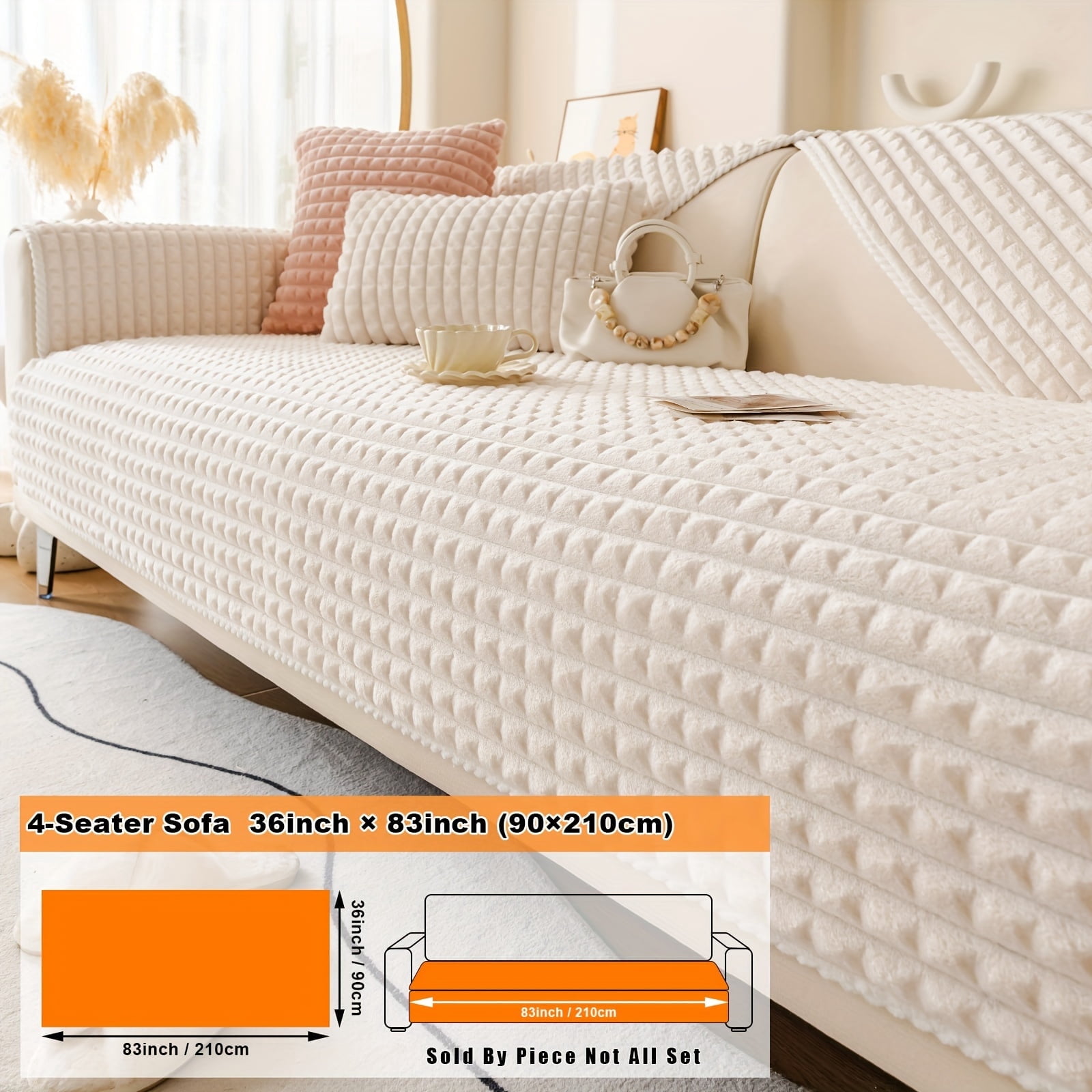 GYTY Modern Plush Sofa Cover - Thick Autumn & Winter Short Plush Non-Slip Seat Cushion, Pet-Friendly Universal Fit Sofa Protector for Living Room Office Decore Polyester Furniture Cover