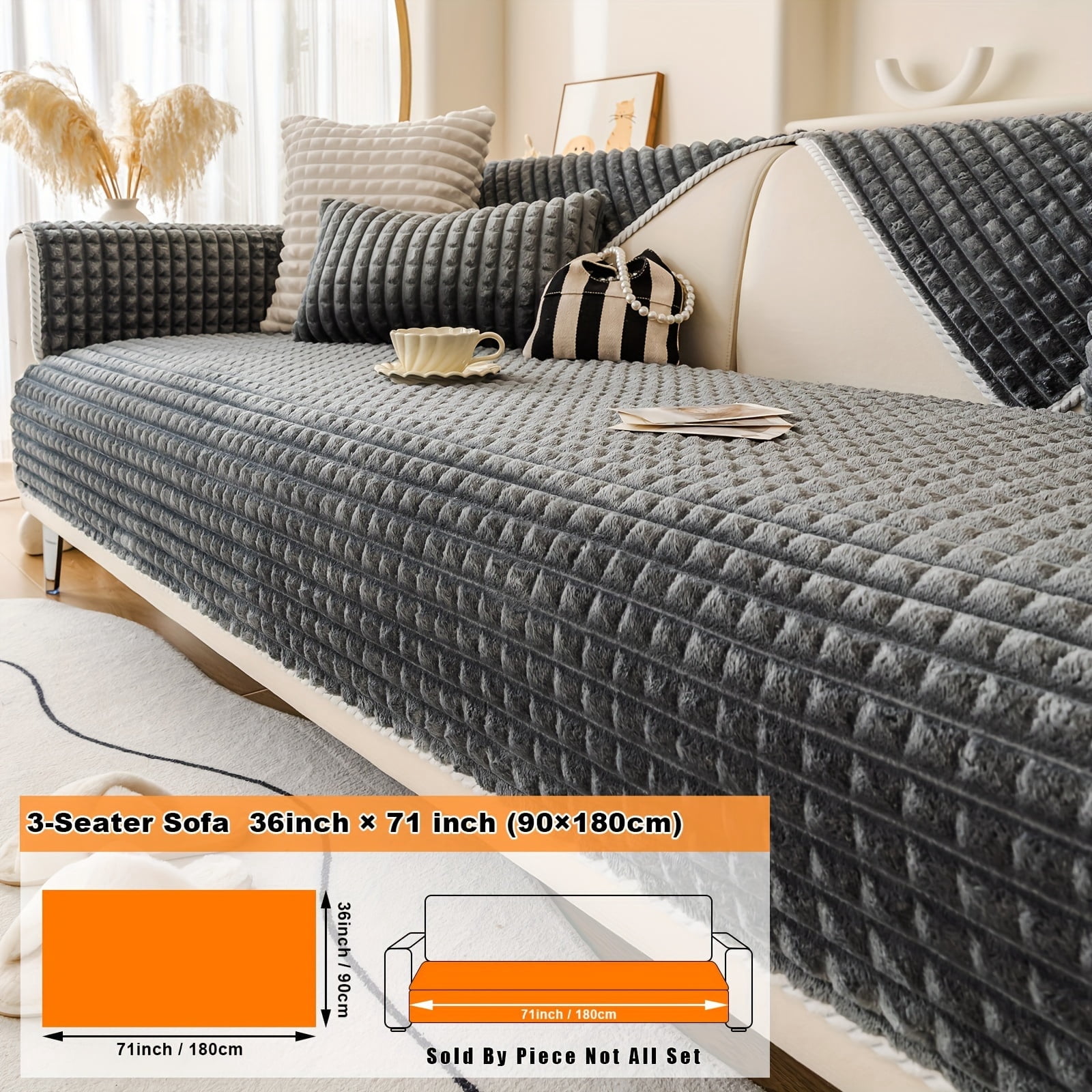 GYTY Modern Plush Sofa Cover - Thick Autumn & Winter Short Plush Non-Slip Seat Cushion, Pet-Friendly Universal Fit Sofa Protector for Living Room Office Decore Polyester Furniture Cover