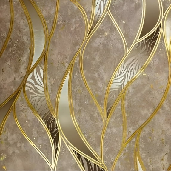 GYTY Modern Water Ripple Wallpaper, 20.87" x 374.02" - Non-Adhesive, Blue and Golden Wave Pattern, Easy Installation, Perfect for Contemporary Home Decor