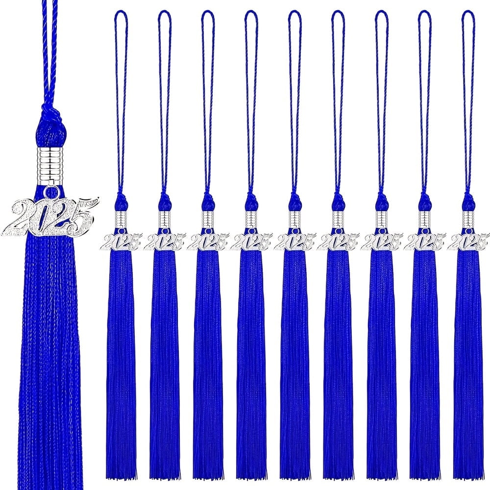 GYTY Royal Blue, Silvery 10pcs 2025 Grad Graduation Tassels Graduation Cap Tassels Graduation Hat Decoration Tassel with 2025 Year Silvery Date Charms for 2025 Graduation Party Activities