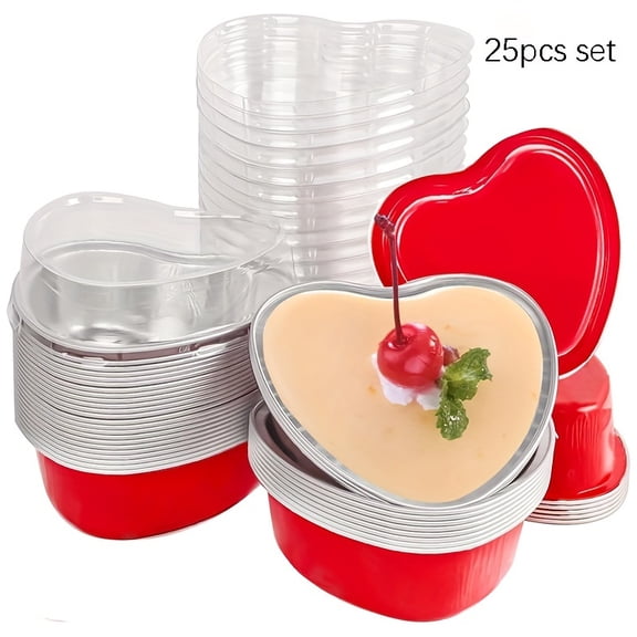 GYTY Valentine'S Day Heart Shaped Mini Loaf Pan with Lid, Mini Cake Pan with Lid, Disposable Small Cake Mold Baking Cup Muffin Tin Cake Cup for Party Wedding Birthday, 3.4 Ounces (Heart Shaped)