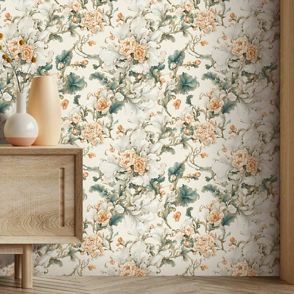 GYTY Vintage Floral Wallpaper Roll, Self-Adhesive Peel and Stick Wall Covering, Detachable Watercolor Flowers Pattern, Easy to Clean Thickened Waterproof Wall Decor