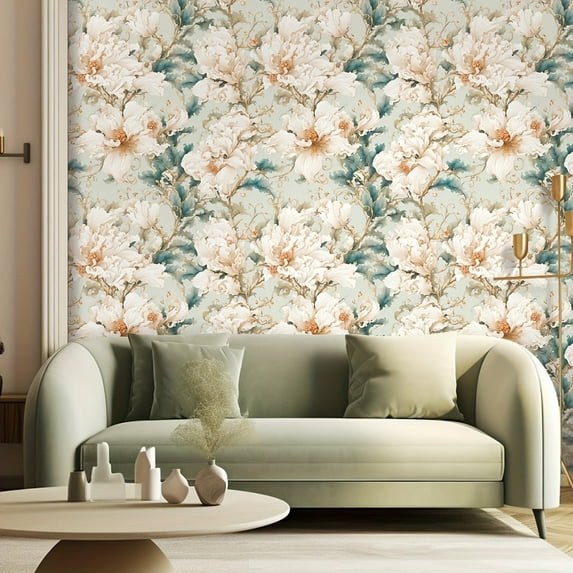 GYTY Vintage Floral Wallpaper Roll, Self-Adhesive Peel and Stick Wall Covering, Detachable Watercolor Flowers Pattern, Easy to Clean Thickened Waterproof Wall Decor