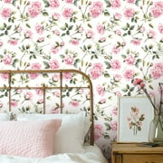 GYTY Watercolor Pink Rose Wallpaper, Self-Adhesive Peel and Stick Contact Paper, Removable Waterproof Wall Stickers, Classic Retro Floral Home Decor for Room, Kitchen, Furniture Renovation