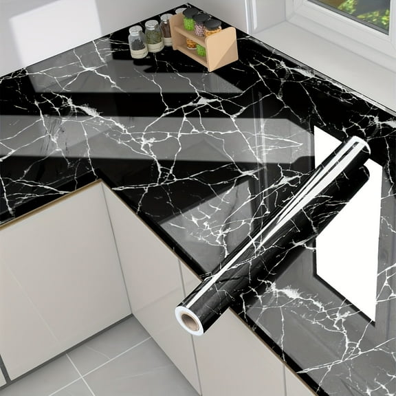 GYTY Waterproof & Oil-Proof Marble Vinyl Film - 1 Roll Easy-Install Self-Adhesive Removable Wallpaper - Versatile White Marble Pattern Sticker for Kitchen Backsplash, Bathroom Vanity, and Home Decor