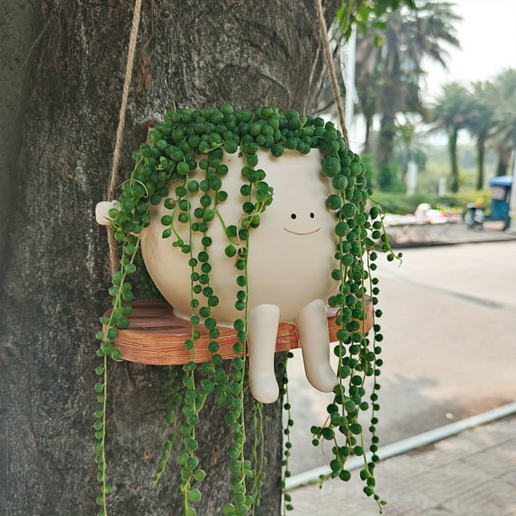 GYTY Whimsical Resin Hanging Planter with Succulents - Perfect for Indoor or Outdoor Spaces