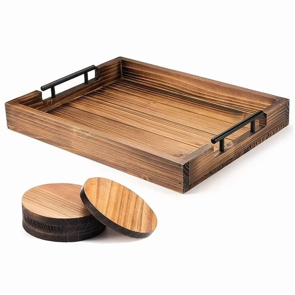 GYTY Wooden Serving Tray - Modern Decorative Tray with Metal Handle - Coffee Table Tray for Living Room, Bedroom, Entrance & Kitchen - Table, Sofa & Storage Tray