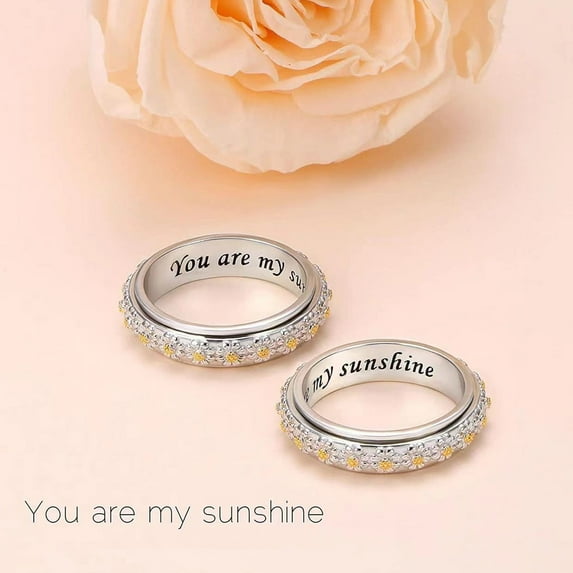 GYUJNB 14K Gold Plated Halo Ring RingFlower Rotating Ring Double Color Women Fashion Trend Flower Full Diamond Zircon Ring Ladies Jewelry Diamond Rings For Women Size 6 10 Sterling Silver Ring