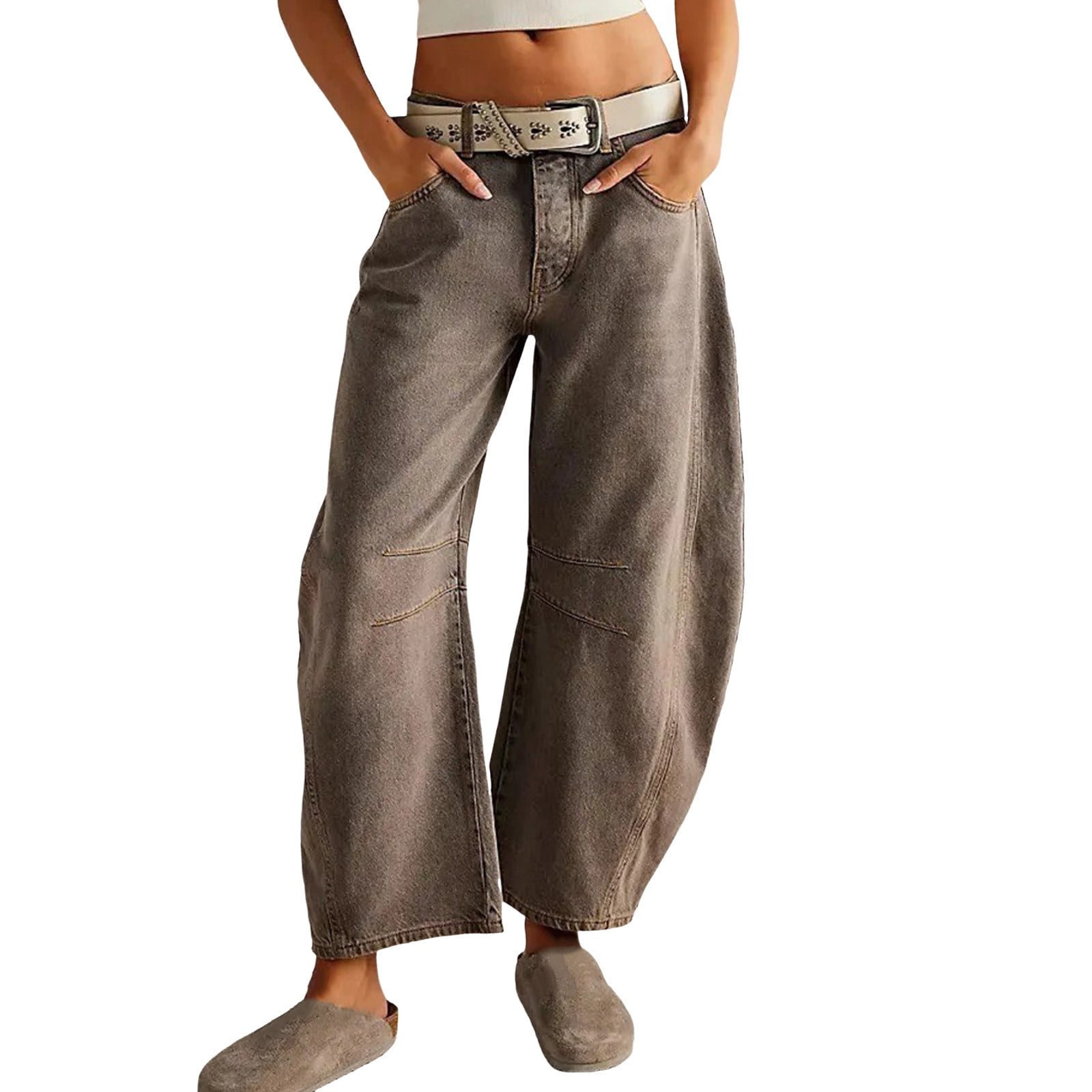 Vrouwen Wijde Pijpen Barrel Jeans Baggy Mid Taille Bijgesneden Ballon Denim Broek Vintage Boyfriend Y2k Losse Streetwear Jeans, #1-klassiek Blauw, M